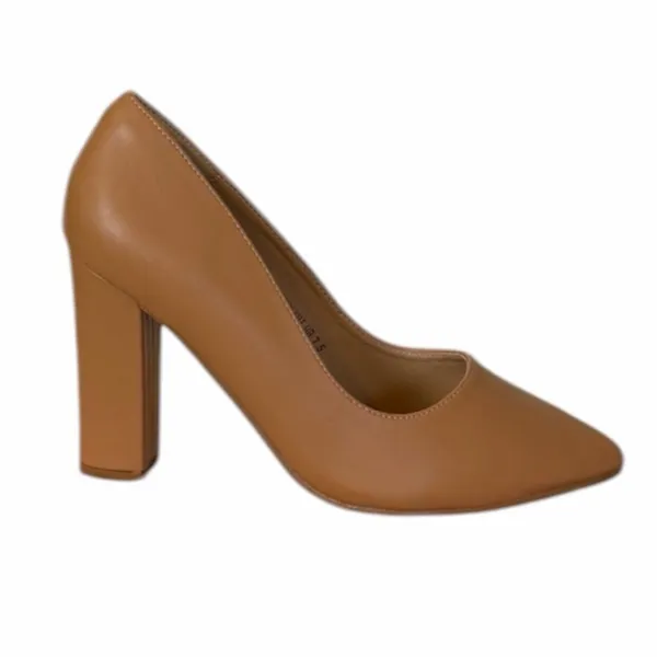 IDIFU Chunky Block Heel Pumps Nude Tan Pointed Toe 4” Heel Size 7.5 Office Work - Image 4