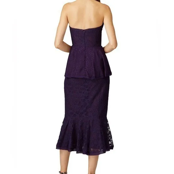 Flor et.al Purple Lace Strapless Peplum Mermaid Midi Dress Size 6 - Image 15
