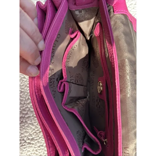 Vince Camuto Pink Pebbled Leather Crossbody Satchel Bag Gold Hardware Top Handle - Image 13