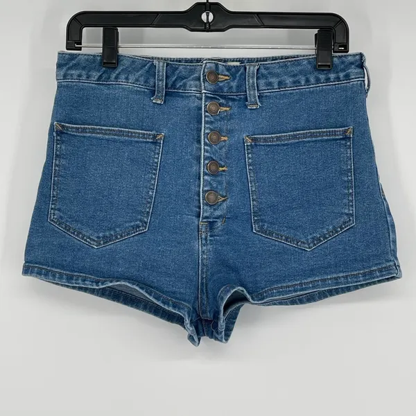 We The Free Free‎ People Blue Denim Button Fly High Rise Shorts Size 29 Long - Image 2
