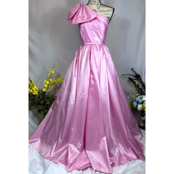 Mac Duggal One Shoulder Large Bow Pleated Gown Ice Pink 2 - Image 3