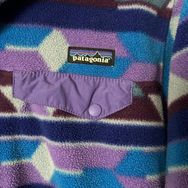 Vintage Patagonia Synchilla Fleece Pullover Purple Blue Geometric Size Medium - Image 3