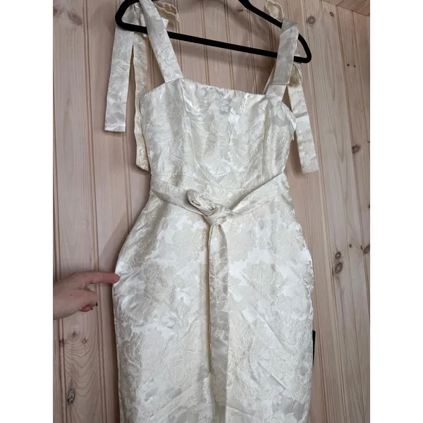 NWT Lulus Silvia Ivory Floral Jacquard Trumpet Midi Dress Banquet Wedding Sz XS - Image 4