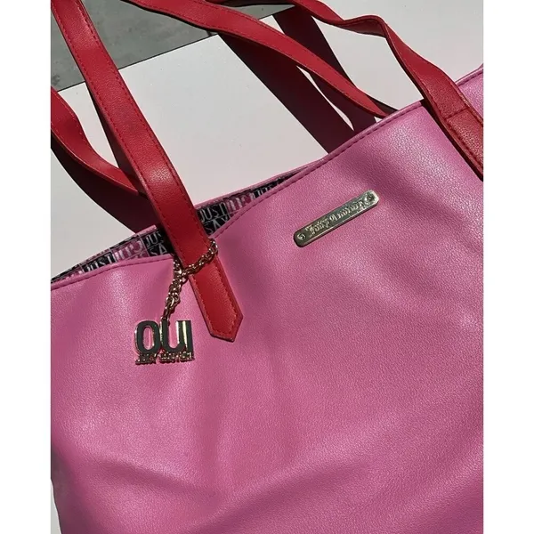 Vintage Juicy Couture Large Pink Leather Red Velvet Y2K Summer Travel Bag - Image 11