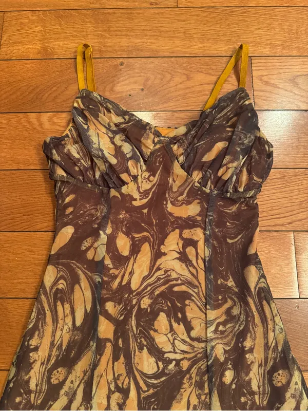 Urban Outfitters Y2K Abstract Marble Print Mesh Slip Maxi Dress - Size XS - Image 4