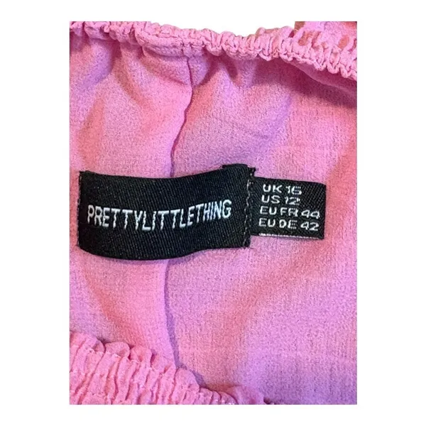 PrettyLittleThing Smocked Mini Dress Womens 12 Pink Puff Sleeve Ruffle‎ Hem - Image 7