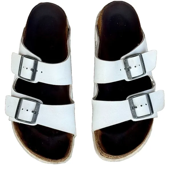 Birkenstock Arizona Unisex White Birko-Flor Sandals EU 39⁠ Cork Slide Buckle⁠ - Image 12
