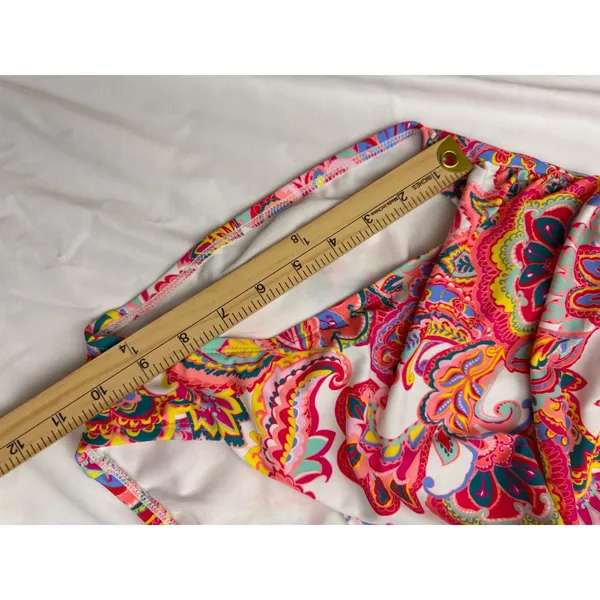 Slimming Silhouette‎ Paisley One Piece Swimsuit Ruffle Strap Multi Color V-Neck - Image 4