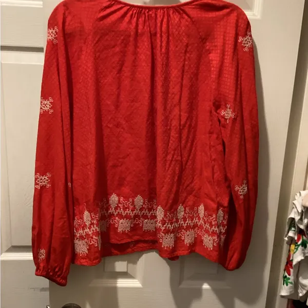 Knox Rose Red Blouse with White Embroidery - Image 4
