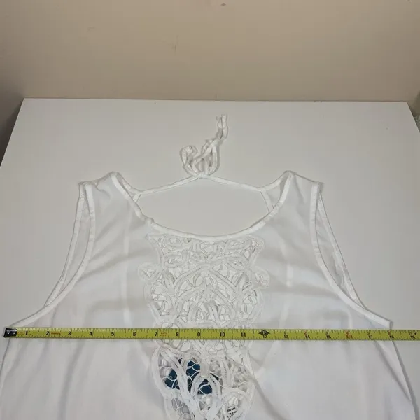 NWT ROXY Goldy Soul Mini Beach Tank Dress White‎ Sheer Coverup Medium - Image 8