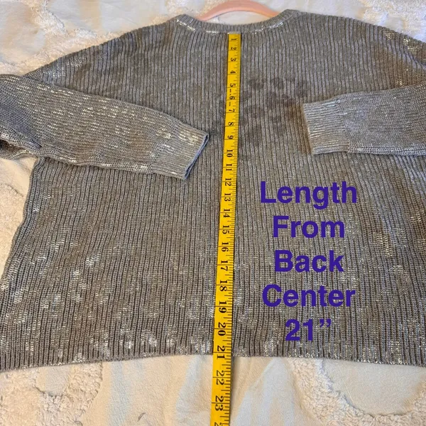 DKNY Jeans 100% Cotton Gray & Metallic Silver‎ Animal Print Size L Crew Sweater - Image 13