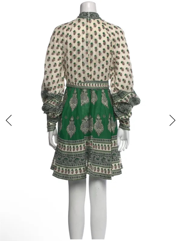 NWOT Zimmermann Green and White Printed Balloon-Sleeve Mini Dress - Image 9