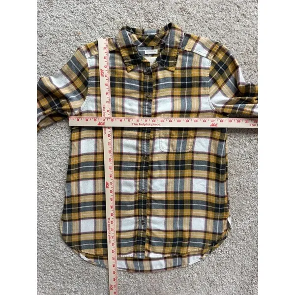 American Eagle Plaid Flannel Shirt Womens Medium Yellow Black Boyfriend Fit - Image 2