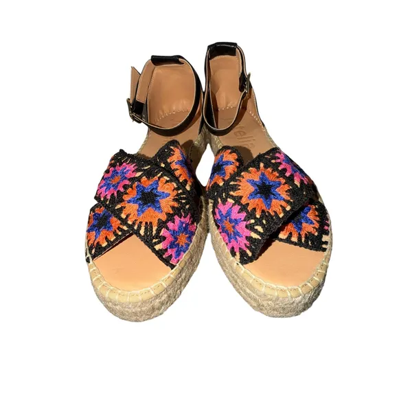 Jutelia Embroidered Floral Espadrille Platform‎ Sandals Black EU 40 New Boho - Image 4