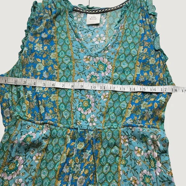 Knox Rose Blue Green Floral Patchwork Maxi Dress Sleeveless Tassel Waist Medium - Image 4