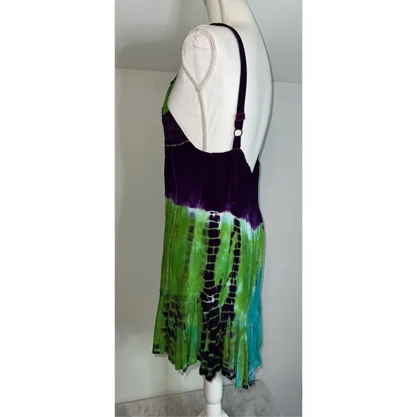 Women’s Tie Dye Spaghetti Strap Dress/top MEDIUM Green - Image 6