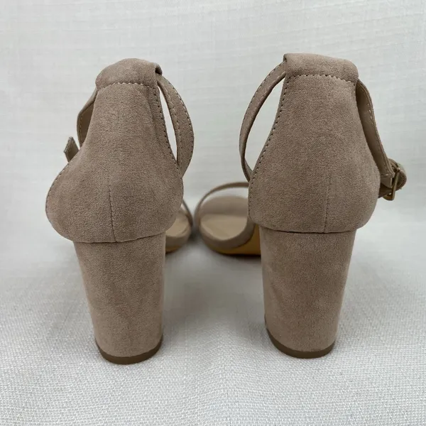 Ankis Women’s Open Toe Ankle Ng Sandal Nude Numeric 8 Suede Chunky Heel New!‎ - Image 5