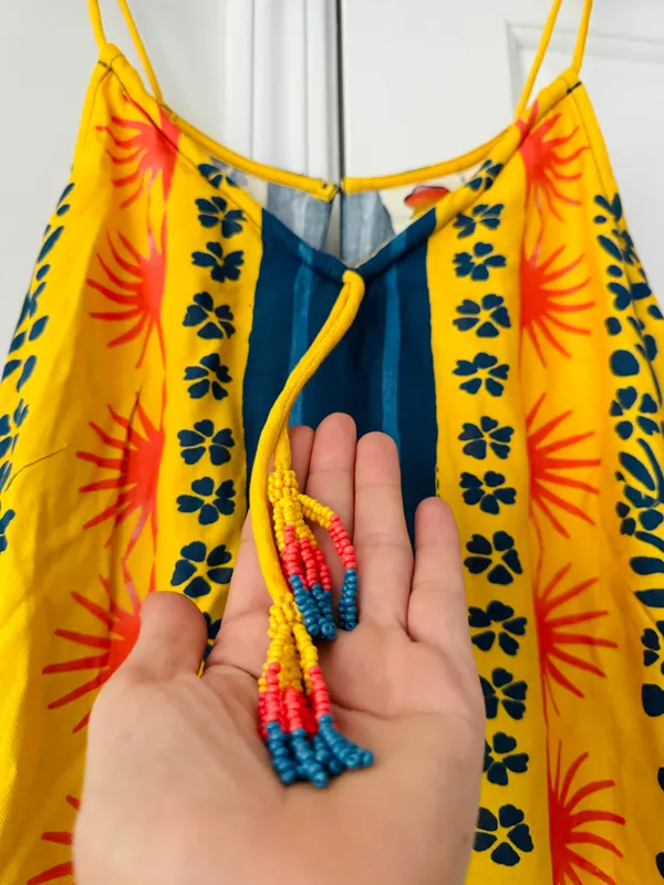 Farm Rio Sunshine Tie Neck Layered Romper, Size L - Image 8
