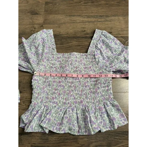 EUC Womens Japna smocked cropped floral ruffle puff sleeve size M‎ - Image 5