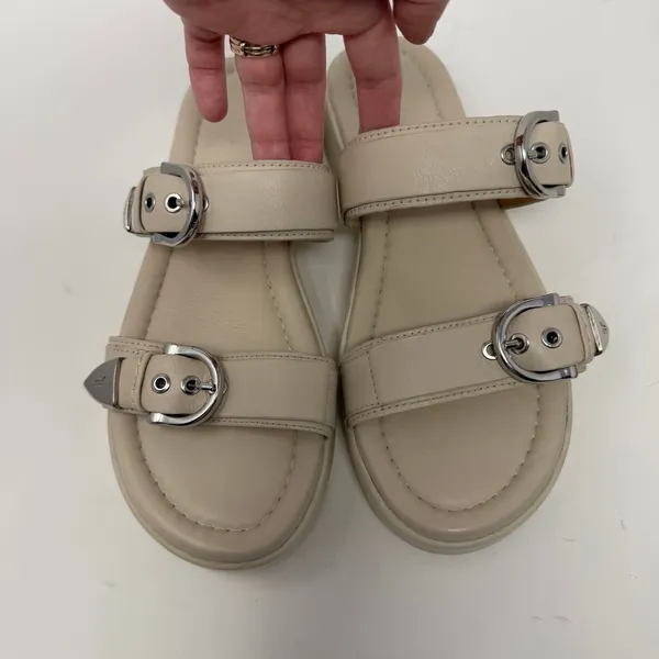 Frye Western Double Buckle Platform Slide Sandal Beige Leather Women Size 8 - Image 13