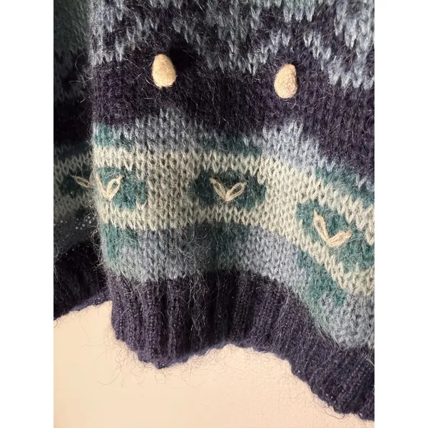 Christopher & Banks Mohair Blend Fair Isle Sweater Blue Hand Embroidered Medium - Image 3