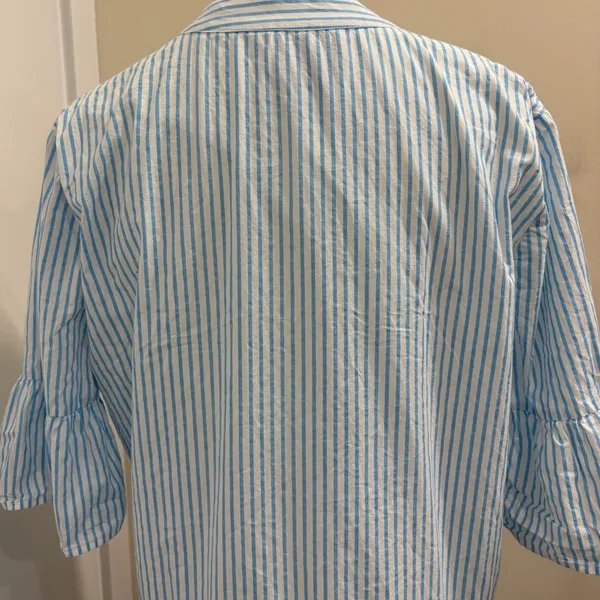 Addison Bay Blue White Striped Tiered Mini Sun Shirt Dress Cotton Poplin Medium - Image 8