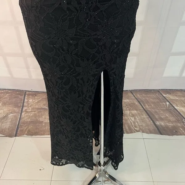 City Studio White Black Sparkle Lace Embellished Waist Formal Gown Size 0 - Image 3