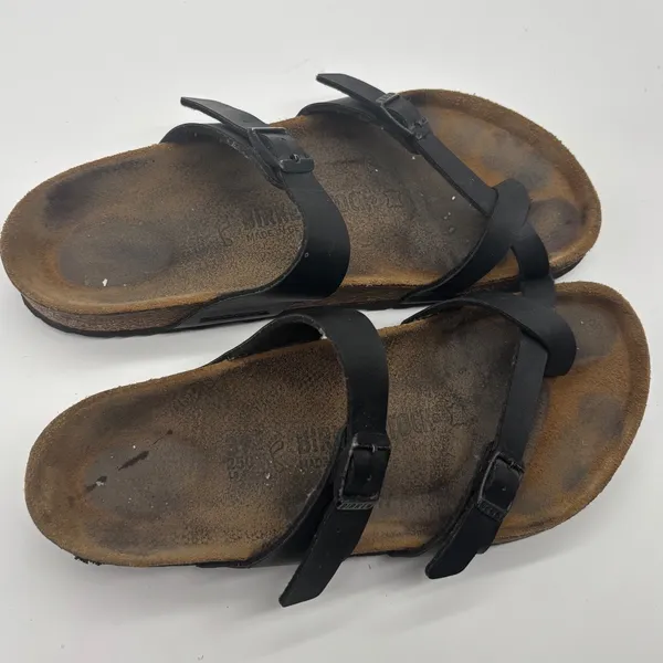 Birkenstock Mayari Black Birko-Flor Sandals Toe Loop Strappy Slides Size 39 8 L8 - Image 5