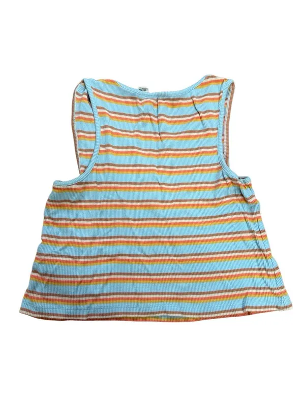 Roxy 70s Style Blue Orange Striped Vneck Crop Tank Ribbed Small - Image 3