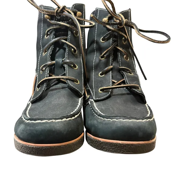 Sperry Top-Sider 11M Black Green Leather Wedge Boot Plaid Laceup Preppy Academia - Image 4