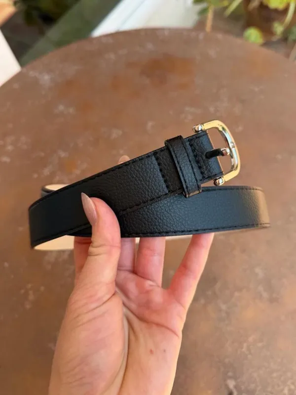 NWOT H&M black faux leather belt with silver buckle, size S #leather #basics 40 in - Image 3