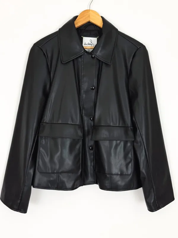 Sam Edelman Faux Leather Swing Jacket in Black | Size L - Image 5