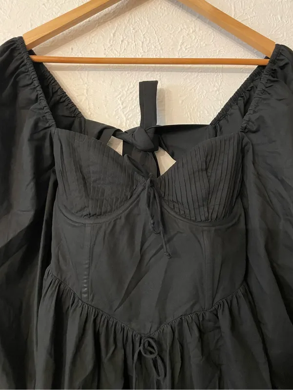 For Love & Lemons Ruth Pleated Long Sleeve Organic Cotton Minidress Small - Image 8