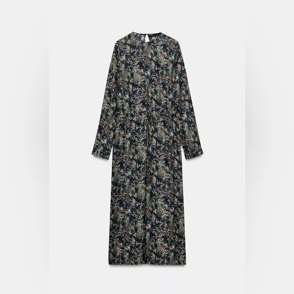 NWT Zara Chic Floral Long Sleeve Dress Midi/Maxi Side Pockets dress Size S - Image 7