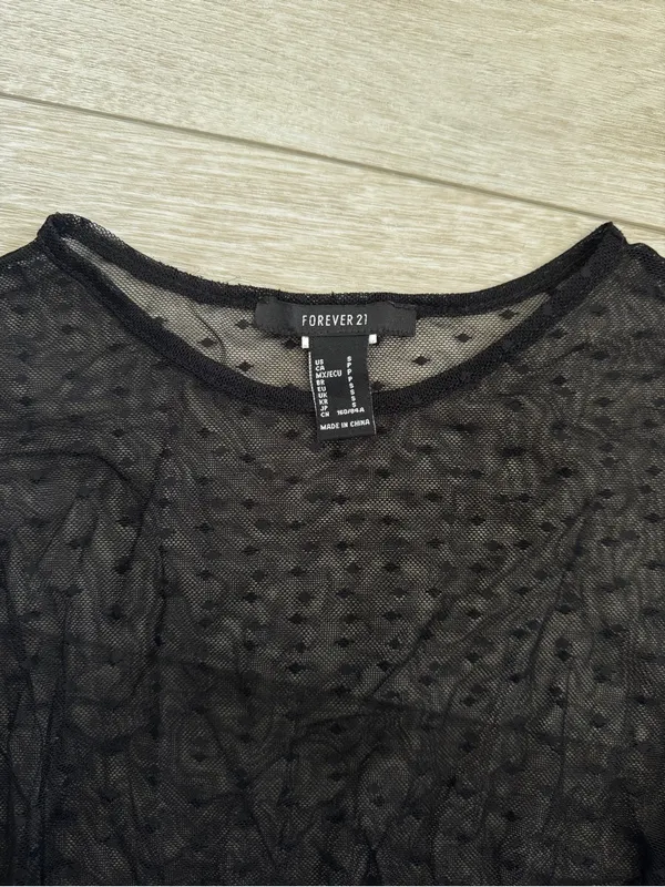 Forever 21 Black Sheer Dot-Textured Long Sleeve Top - Image 2