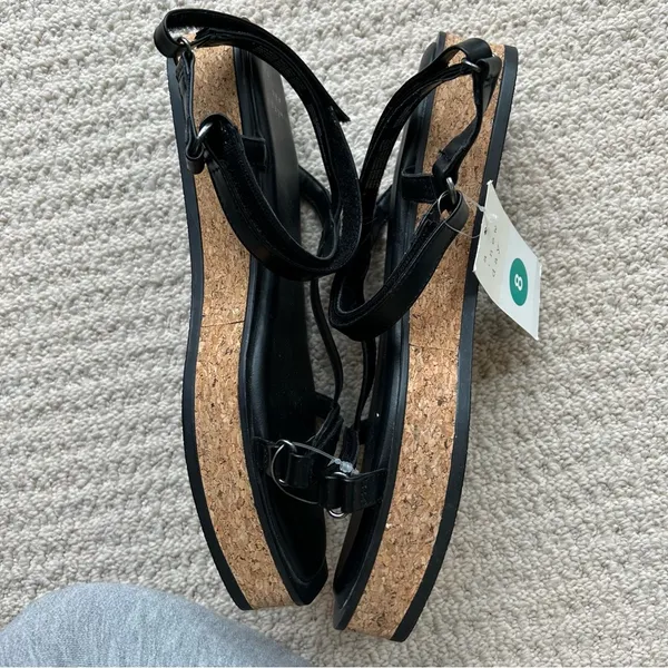 A New Day Black Nova Platform Cork Strappy Sandals Size 8 - Image 4