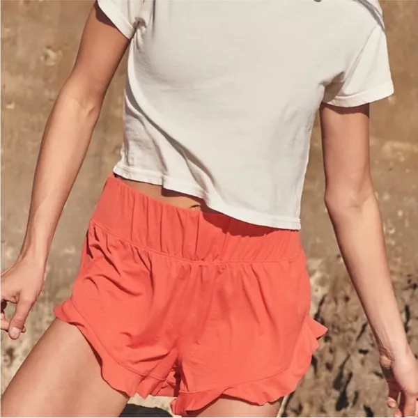 Free People Movement Boho Athleisure High Rise Coral Ruffled Layering Shorts L - Image 2