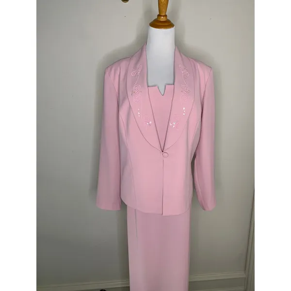 Vintage Pink Sheath Maxi Dress w Blazer Formal Wedding Embellished Sz 16 - Image 2
