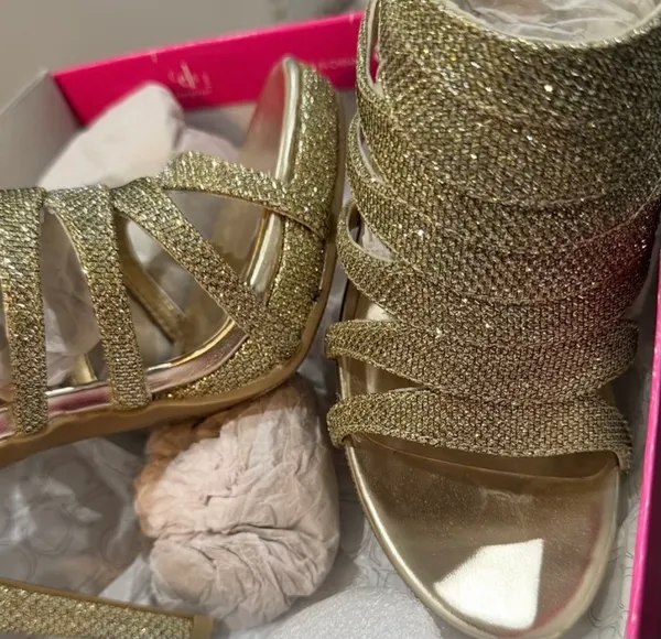 Chinese Laundry Impress' Metallic Gold Glittered Caged Platform Heels - Image 4