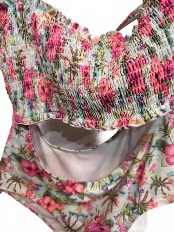 Decree Island Escape Floral Smocked Open One Piece Swimsuit Plus Size XXL - Image 5