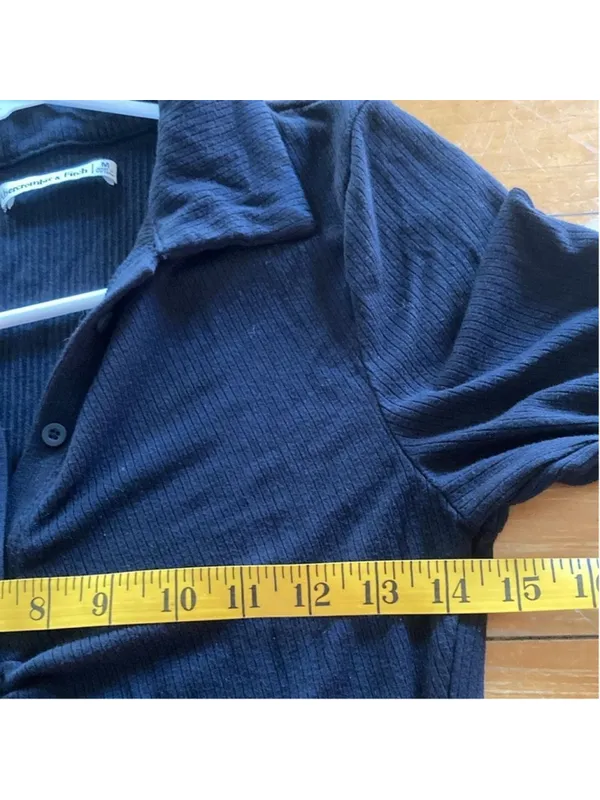 Abercrombie & Fitch Long Sleeve Black V-neck Knit Mini Button Collared Dress M - Image 6
