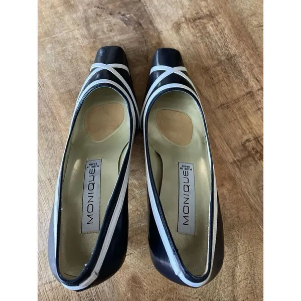 Vintage Monique Women’s Black/White Genuine Leather Hills Pumps Size 7M - Image 5