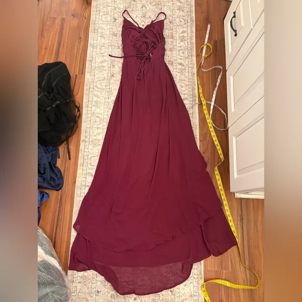 Lulus In Love Forever Plum Lace-Up High-Low Maxi Dress Size XS Bridesmaid Flowy - Image 4