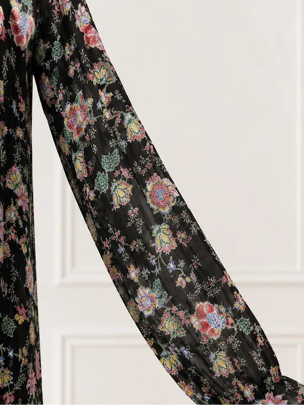 Banana Republic Black Floral Sheer Tie-Neck Ruffle Hem Dress Women’s M Romantic - Image 4