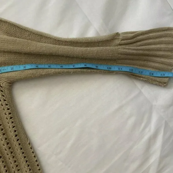Carolyn‎ Taylor Open Front Tan Open Knit Button Detail Long Sleeve Bell Sz Small - Image 12
