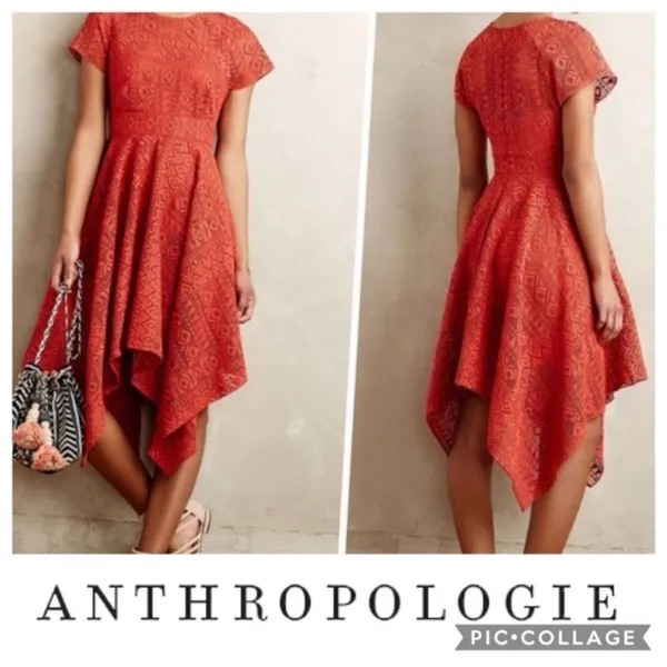 Maeve Anthropologie Red‎ Lace Overlay Asymmetrical Hem Dress Size 2 - Image 6