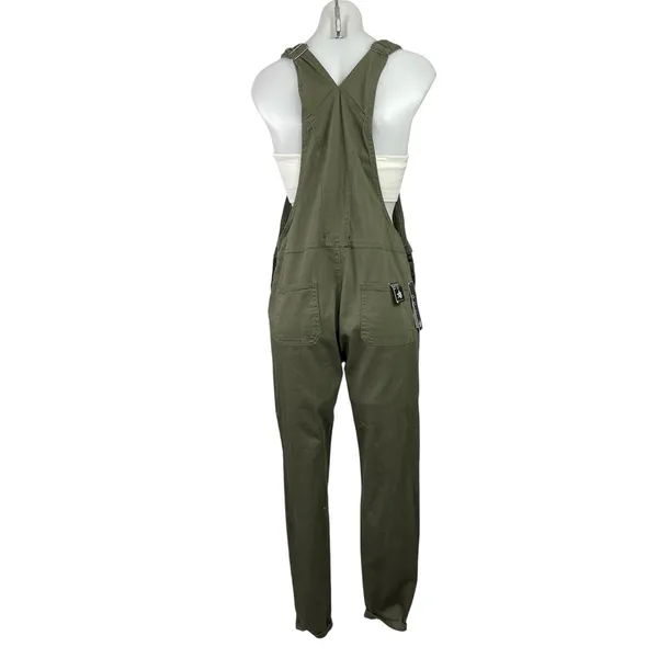 NEW American Bazi Women's Olive Green Bib Skinny Ankle Utility Overalls Size L - Image 3
