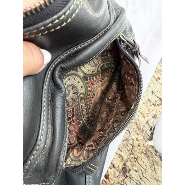 Vintage Fossil Black Leather Multi-Pocket Shoulder Bag Y2K Satchel - Image 9