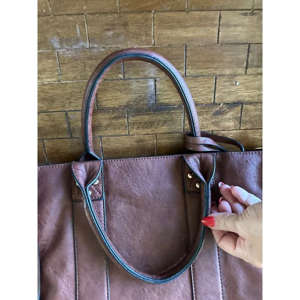 Dasein Brown Vegan Leather Studded Tote Bag Satchel with Matching Pouch Gold EUC - Image 14