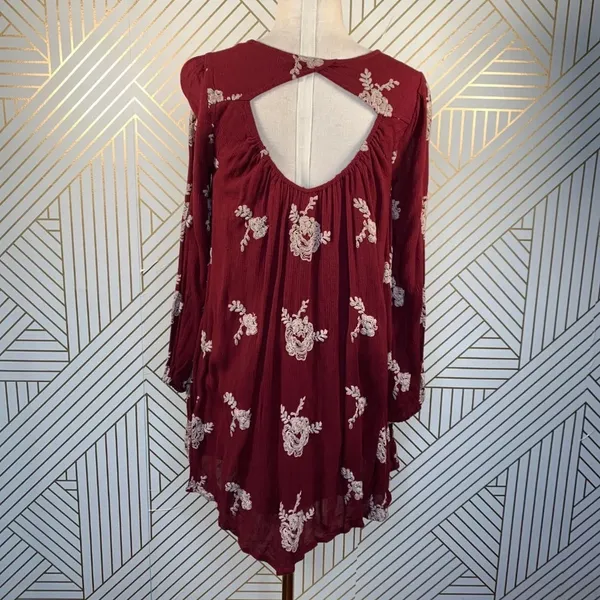 Free People Embroidered Austin‎ Mini Dress Maroon - Image 8